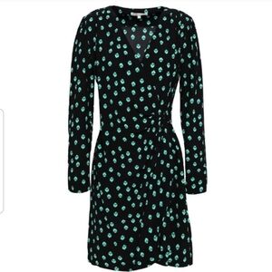 MAJE, GREEN, BLACK PRINT LONG SLEEVE, RENIMI  DRESS SIZE SMALL